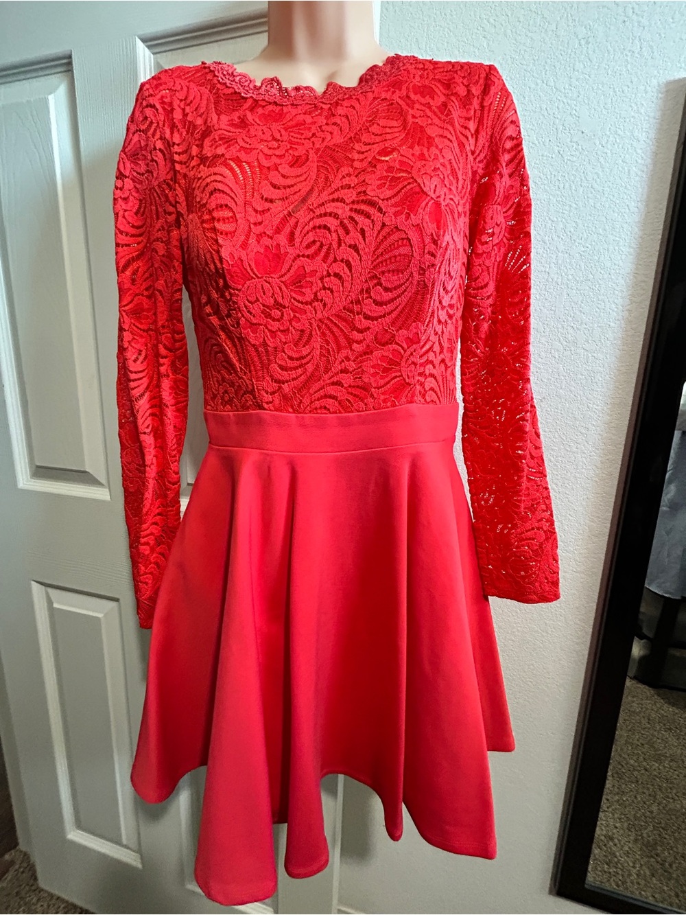 bebe Red Lace Detail Dress
